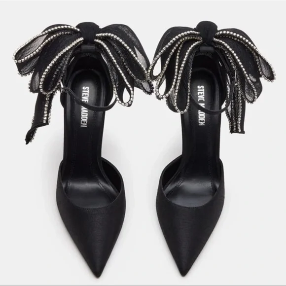 Steve Madden Timeless Pointed Elegant Black Women's Heels Rhinestone Bow Detail - Picture 3 of 8